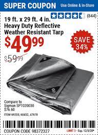 Harbor freight tool owners are encouraged to promote discussion and create reviews about the tools harbor freight offers. Hft 19 Ft X 29 Ft 4 In Silver Heavy Duty Reflective All Purpose Weather Resistant Tarp For 49 99 Harbor Freight Coupons