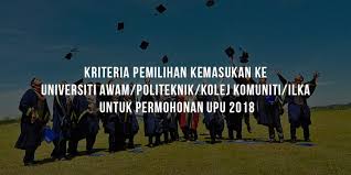 Berikut adalah senarai kolej vokasional yang terdapat di seluruh malaysia termasuk sabah dan sarawak. Kriteria Pemilihan Kemasukan Ke Universiti Awam Politeknik Kolej Komuniti Ilka Untuk Permohonan Upu 2018