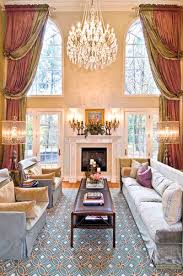 Grandiose Statement Multiple Swags Are A Good Solution For These Tall Ceilings And Arched W Living Room Windows Window Treatments Living Room Home Living Room