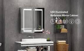 From freestanding to mirrored wall cabinets, organise your toiletries with something from our range. Quavikey Bathroom Mirror Cabinets Led Illuminated Mirrored Double Door Cabinets With Shaver Socket Demister Pad Lcd Clock Setting Screen 630 X 650mm Erginyuksel Com Tr
