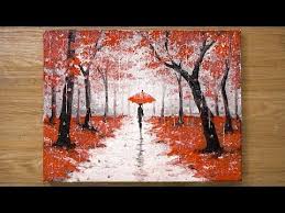 Walking In The Rain Red Acrylic Painting Technique 448 Painting Art Lesson Acrylic Painting Techniques Nature Art Painting
