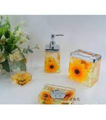 Easy absorb water and dustï¼Œgood slip resistance. Sunflower Floral Bath Accessory Sets H4007 Sunflower Bathroom Sunflower Home Decor Yellow Bathroom Decor