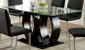 With its chrome legs and glass table top, this table has a modern look and feel, while still being able to fit with any color decor. Furniture Of America Quezon Glass Top Double Pedestal Dining Table Black Glass Dining Room Table Glass Top Dining Table Double Pedestal Dining Table