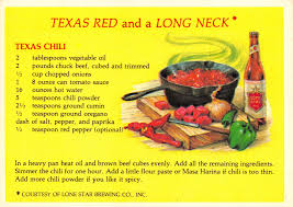 For those of you wanting to add beans: Vintage Texan Texas Chili Recipe Postcard Texas Red And A Long Neck Usa G7 Hippostcard