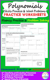 This Resource Includes 4 Polynomial Practice Worksheets 40 Questions Each Worksheet Includes Two Sections Polynomials Word Problem Worksheets Word Problems