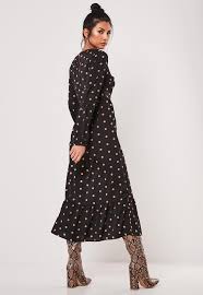 Black Polka Dot Ruffle Hem Midi Smock Dress Sponsored Dot Ad Ruffle Black Smock Dress Dresses Black Midi Dress