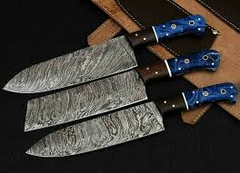 Chef Set Of 3 Pcs Custom Handmade Damascus Steel Chef Knife Resin Sheet Handle Damascus In 2020 Damascus Kitchen Knives Chef Knife Set Damascus Chef Knives