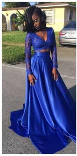 Black And Royal Blue Outfits Royal Blue 2 Pieces Prom Dress With Long Sleeves Rosyprom Black Girl Prom Dresses Prom Girl Dresses Prom Dresses Long With Sleeves