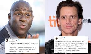 The bomb threat instigated by a supporter of former president donald trump outside the library of congress on thursday triggered headlines across the nation. Jim Carrey Magic Johnson Caught In Hawaii Missile Blunder Daily Mail Online