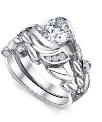 Fusion Diamond Engagement Ring Set 14k White Gold Diamond Engagement Ring Diamond Wedding Rings Sets