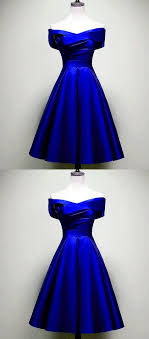 Short A Line Off The Shoulder Satin Bridesmaid Dresses Royal Blue Cocktail Dress Royal Blue Bridesmaid Dresses Blue Cocktail Dress