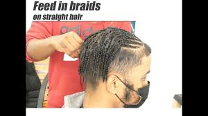 This staple of black men haircuts is created by braiding the hair near the head, which forms a nonstop raised row. Feed In Braids On Straight Hair For Men Feed In Braid Straight Hairstyles Mens Hairstyles