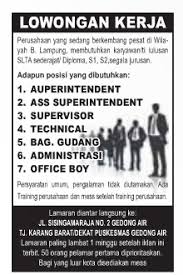 Dalam sebuah perusahaan, supervisor adalah salah satu jabatan yang memiliki peran sangat penting. Lowongan Admin Supervisor Ob Teknisi Terbaru November 2015