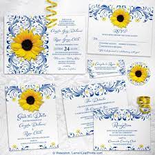 Royal Blue And Yellow Sunflower Floral Wedding Invitation Set Many Matching Items To Cho Yellow Wedding Invitations Sunflower Themed Wedding Sunflower Wedding