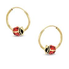 Child S Red Enamel Ladybug Continuous Hoop Earrings In 10k Gold Piercing Pagoda Pagoda Jewelry 10k Gold Piercing Pagoda
