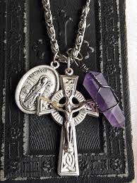 Vintage Celtic Cross Crucifix Saint Bridget Patrick Medal Etsy Amethyst Crystal Catholic Necklace Crystal Pendant