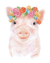 Pig Floral 1 Watercolor Floral Watercolor Paintings Pig Art Art Prints
