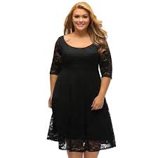 Black 3 4 Sleeve Dress Plus Size Women S Summer A Line 3 4 Sleeve Dress With Floral Lace Plus Size Black Dresses Curvy Dress Lace Party Dresses