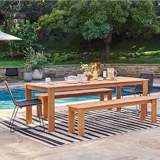 Industrial metal & wood dining table w/ matching benches. Playa Outdoor Dining Table Benches Set