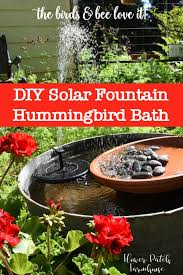 A glass lid from the thrift store is ideal for upcycling into a diy hanging bird bath and handing bird waterer that is super easy to clean! Diy Solar Fountain Hummingbird Bath Flower Patch Farmhouse