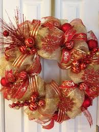 Christmas Red And Gold Deco Mesh Christmas Wreath On Etsy 100 00 Deco Mesh Christmas Wreaths Christmas Mesh Wreaths Christmas Wreaths