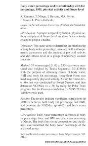 Keep a reusable water bottle. Pdf Body Water Percentage And Its Relationship With Fat Percentage Bmi Physical Activity And Fitness Level