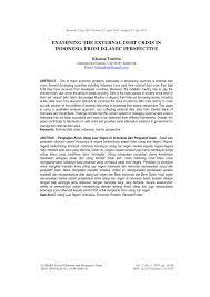 Menyelesaikan pendidikan s1 teknik sipil di institut sains dan teknologi nasional jakarta tahun 1993 dan s2 magister transportasi di institut teknologi bandung tahun 1999. Pdf Examining The External Debt Crisis In Indonesia From Islamic Perspective