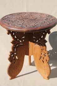Hand Carved Indian Sheesham Wood Table W Folding Stand Retro Boho Hippie Vintage Carved Table Wood Table Sheesham Wood