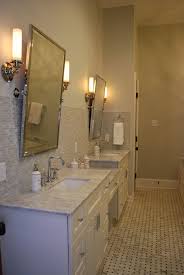 Tile Backsplash Halfway Up Wall Behind Mirror Bathrooms Tile Backsplash Bathroom Master Bathroom Vanity Bathroom Wall Tile