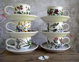 Portmeirion Botanic Garden Cups And Saucers Set Of 6 Drum Etsy Coffee Cups And Saucers Portmeirion Cup And Saucer Set