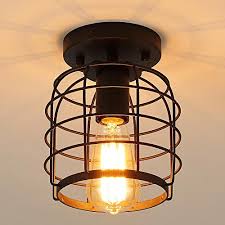 Create For Life Industrial Vintage Flush Mount Ceiling Light Rustic Metal Cage Pendant Lighting Lamp Fixture For Hallway Farmhouse Goals