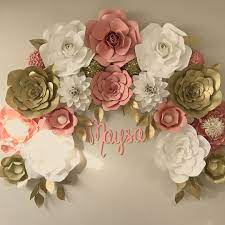 Mother's day or easter theme. Beautiful Nursury Set Up Birthday Party Backdrop Paper Flowers In Gold Pink And White Ottawa Ontario Giant Paper Flowers Paper Flowers Large Paper Flowers