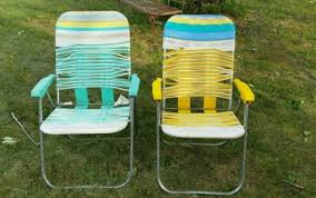 Vintage Plastic Vinyl Pair Folding Aluminum Lawn Chair Tube Strap Retro Lot Of 2 Lawn Chairs Retro Vinyl
