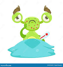 Mostro Divertente Malato Con Febbre a Letto, Autoadesivo Verde Del  Personaggio Dei Cartoni Animati Di Emoji Dello Straniero Illustrazione  Vettoriale - Illustrazione di fantasia, immaginario: 85154353