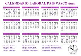 Consulta el calendario laboral 2021 en españa. Calendario Laboral 2021 Pais Vasco