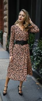 Dinner Party Long Sleeve Leopard Print Wrap Dress Black Statement Waist Belt Gold Choker Dvf Jimmy Dresses Leopard Print Wrap Dress Nyc Blogger Fashion