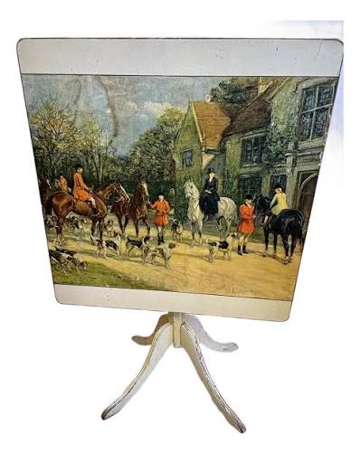 "Depicting British Fox Hunt" Vintage Folding Tea Table