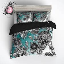 Our skull bedding sets are soft, comfortable and perfect for any season. Dip Dyed Teal Ombre Sugar Skull Bedding Collection Ink And Rags