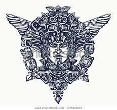 Ancient Mayan Tattoo And T Shirt Design Aztec Totem Mexican God Totem Mesoamerican Mythology Mayan Tattoos Ancient Tattoo Aztec Tattoo Designs