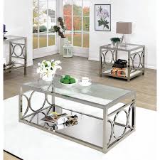Acme furniture malai weathered light oak and chrome 3 piece coffee and end table set. Furniture Of America Beller 2 Piece Metal Coffee Table Set In Chrome Walmart Com Walmart Com