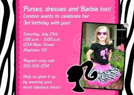 3rd Birthday Invitation Text Message Custom Photo Birthday Invitation Barbie Glam Zebra Print Design Barbie Invitations Barbie Birthday Barbie Birthday Party