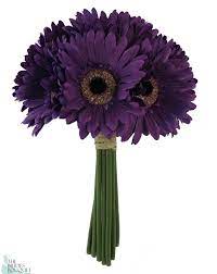 Silk makes a great choice for those who want the gerbera in a color it does not come in naturally, such as blue or purple. Purple Daisy Bridal Bouquet Artificial Wedding Flowers Silk Wedding Bouquets Centerpieces Decorations 9 Stems Artificial Flowers Wedding Silk Wedding Bouquets Purple Wedding Flowers