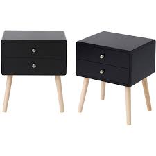 2x Nachttisch Beistellschrank Massivholz Nachtschrank Skandinavische Nachtkommode Telefontisch Mit 2 Schublade Schwarz Jb109703 01m