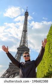 Young Man Traveler Shows Eiffel Tower Stock Photo 198682388 | Shutterstock