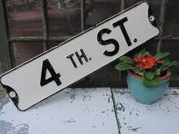 Enamel Street Sign 4th St Vintage Sign Metal Street Sign 4th Etsy Decor Display Vintage Metal Signs Vintage Industrial Decor