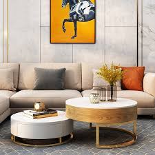 Modern Round Coffee Table With Storage Lift Top Wood Coffee Table With Rotatable Drawers In White Natural White Black Marble White Coffee Table Round Coffee Table Modern Nesting Coffee Tables