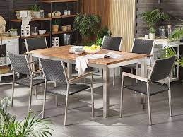 The southhold dining set for 6. 6 Seater Garden Dining Set Teak Wood Top With Rattan Black Chairs Grosseto Beliani De