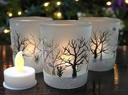 Bright factory was found in 2005.we are specialized in the evelopment, manufacture stylish glassware,candle,carton packing for customers worldwide. Glittery Winter Trees And Snow Set Of 3 Frosted Glass Votive Candle Holders With Three Fla Tealight Candle Holders Candle Holders Glass Tealight Candle Holders