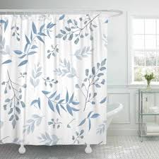 Infuse your bathroom decor with a touch of sophistication. Light Watercolor Blue Color Dusty Leaves Fern Greenery Forest Herbs Plants Tender Elegant Shower Curtain Waterproof Polyester Shower Curtains Aliexpress