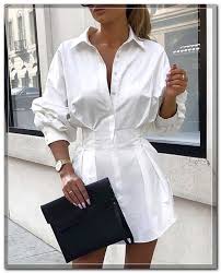 19 02 Mini Short Shirt Dress White Long Sleeve Party Club Winter Autumn Dress In 2020 Long Sleeve Shirt Dress Button Shirt Dress Dress Shirt Sleeves